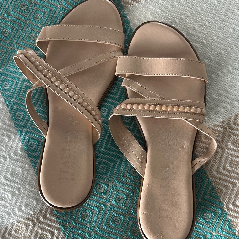 Italian Shoemakers Beige Sandals with Pearl Details
